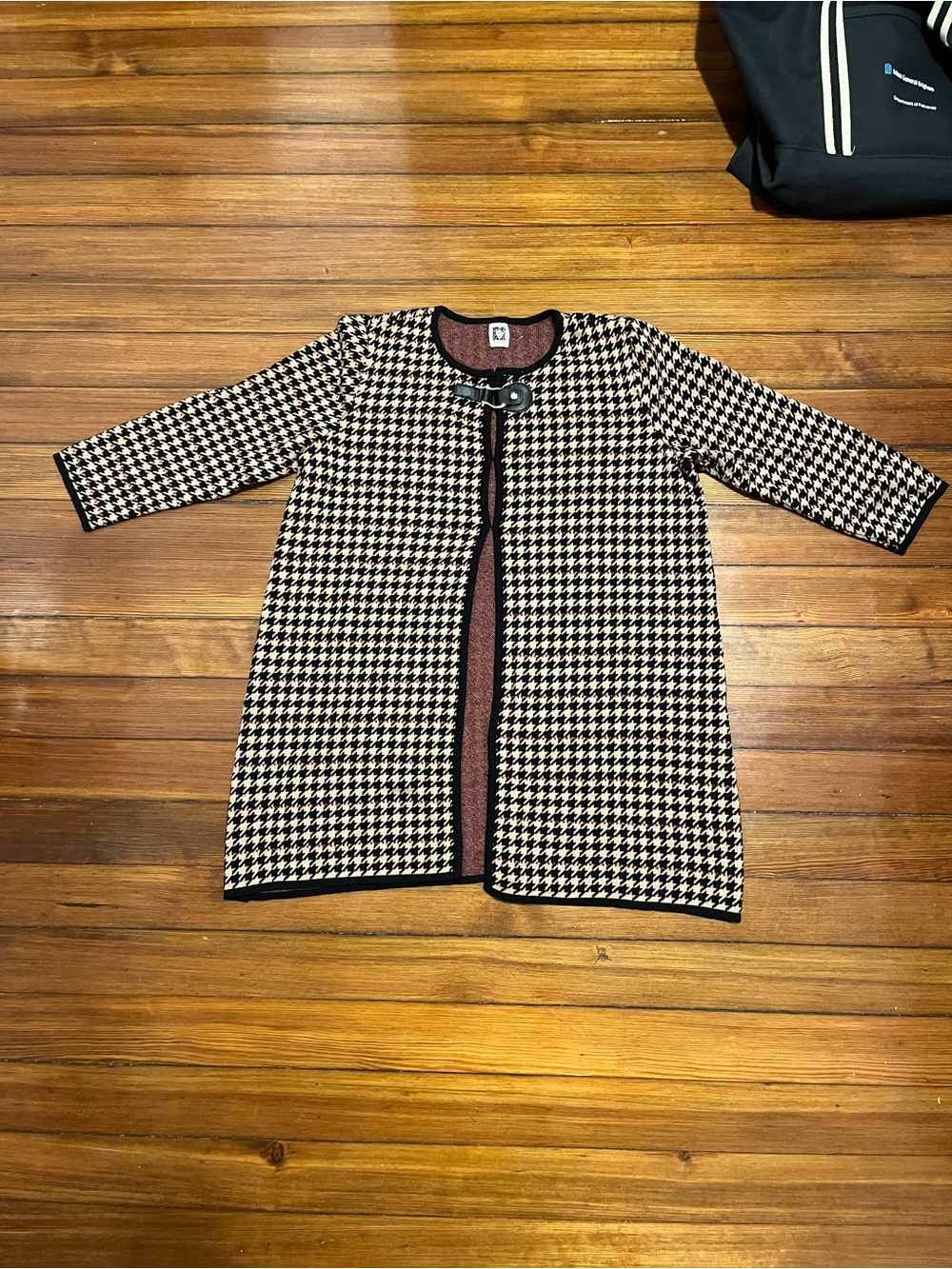 Anne Klein Houndstooth Collared Buckle Cardigan